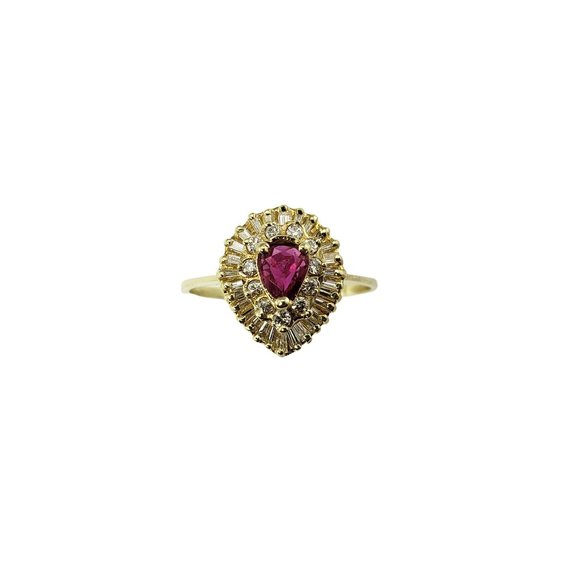 Vintage 14 Karat Yellow Gold Ruby and Diamond Ring Size 7 GAI Certified #10145 - Picture 1 of 8